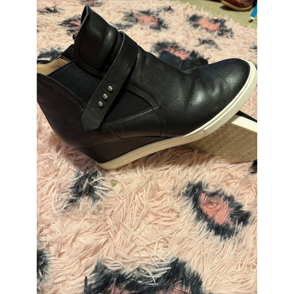 Paolo Linea black Leather Wedge Sneakers Comfortable sz 9
